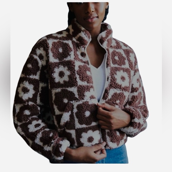 PacSun Geometric Brown and White Teddy Jacket XL - Picture 1 of 7
